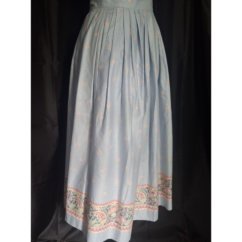 Vtg 70s Blue Prairie Skirt Floral Cottagecore Peasant Midi High Waist Border